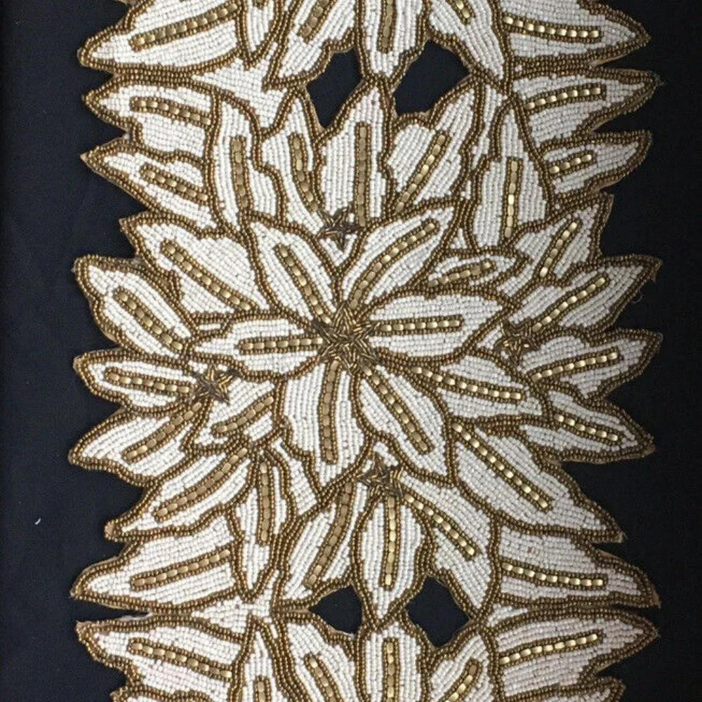Cynthia Rowley Christmas Gold Poinsettia Beaded Table Runner Centerpiece Holiday